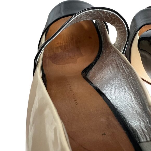 Giuseppe Zanotti high heel sandals patent leather black cream white peep toe - Picture 11 of 16